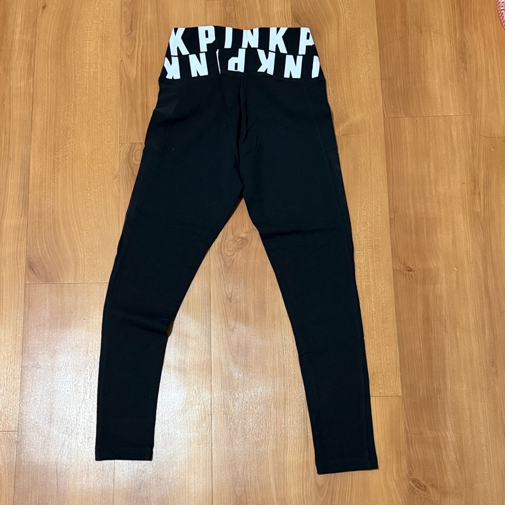 PINK Victoria's Secret Black Leggings with White Logo - Picture 5 of 7